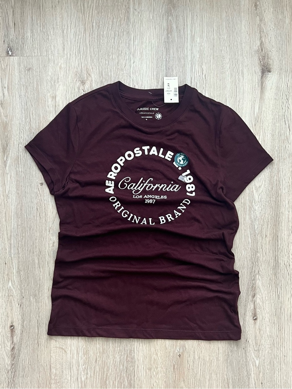 Aeropostale AERO CA 1987 T-Shirt Womens Medium Burgundy Crew Neck NWT